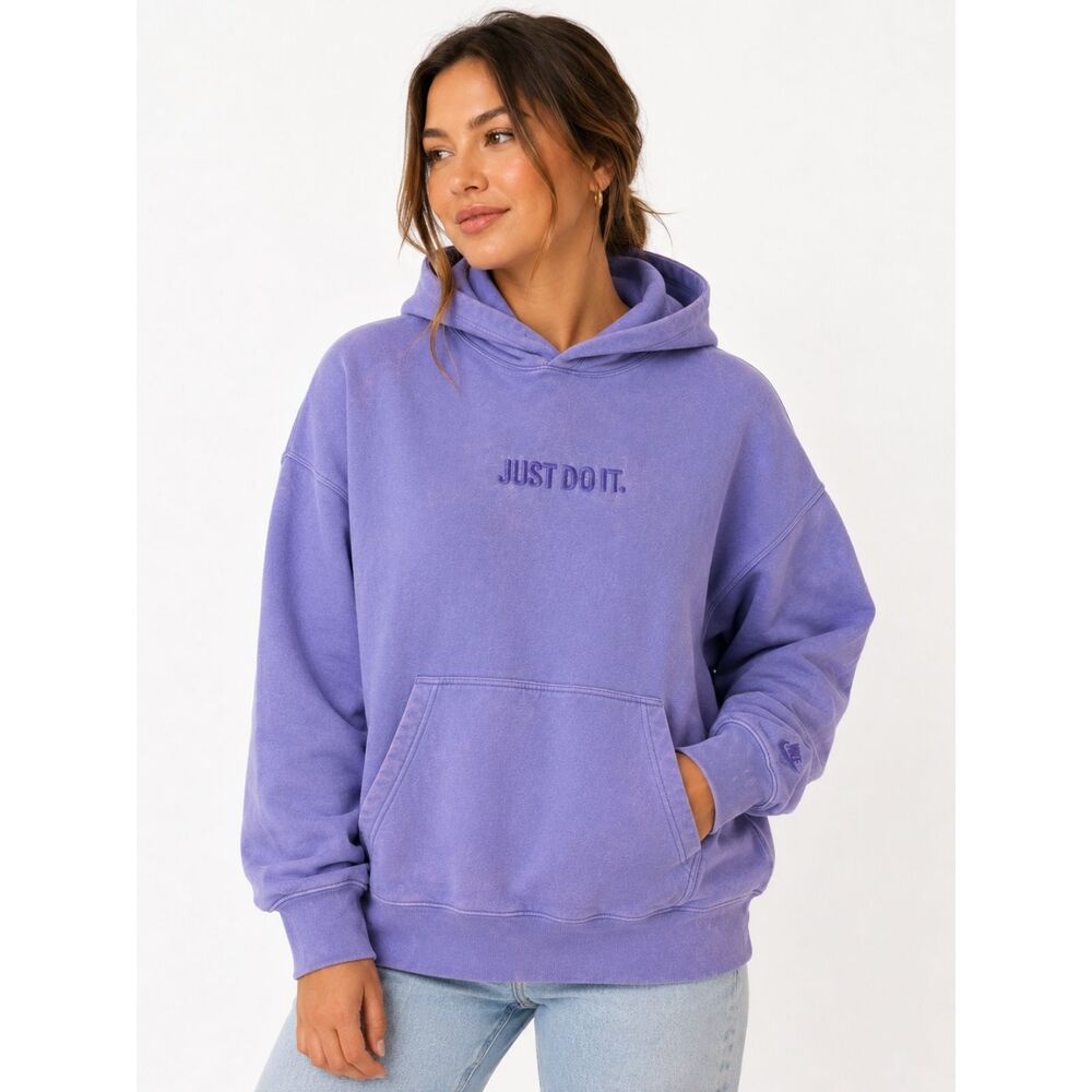 Nike Just Do It Purple Wash Hoodie Women’s Medium Embroidered Logo